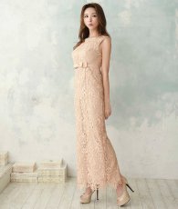 画像3: [ XS-Lサイズ / 2カラー][ERUKEI]総レース・ボートネック・ノースリーブ・リボン・バックスリット・タイト・ロングドレス[山崎みどり着用][送料無料] myju (3)