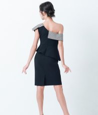 画像3: [ERUKEI]ブラック・千鳥格子・柄・ワンショルダー・オフショルダー・モノトーン・タイト・ミ二ドレス・ワンピース[送料無料]mybk (3)