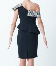 画像8: [ERUKEI]ブラック・千鳥格子・柄・ワンショルダー・オフショルダー・モノトーン・タイト・ミ二ドレス・ワンピース[送料無料]mybk (8)