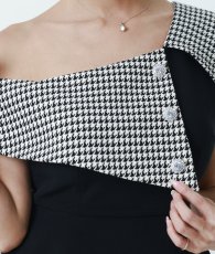 画像9: [ERUKEI]ブラック・千鳥格子・柄・ワンショルダー・オフショルダー・モノトーン・タイト・ミ二ドレス・ワンピース[送料無料]mybk (9)