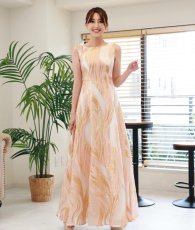画像5: [ XS-Lサイズ / 3カラー][ERUKEI]金糸・プリント・オーガンジー・ボートネック・ノースリーブ・フレア・ロングドレス[薗田杏奈着用][送料無料] (5)