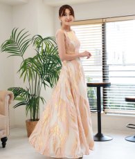 画像6: [ XS-Lサイズ / 3カラー][ERUKEI]金糸・プリント・オーガンジー・ボートネック・ノースリーブ・フレア・ロングドレス[薗田杏奈着用][送料無料] (6)