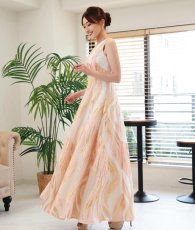 画像7: [ XS-Lサイズ / 3カラー][ERUKEI]金糸・プリント・オーガンジー・ボートネック・ノースリーブ・フレア・ロングドレス[薗田杏奈着用][送料無料] (7)