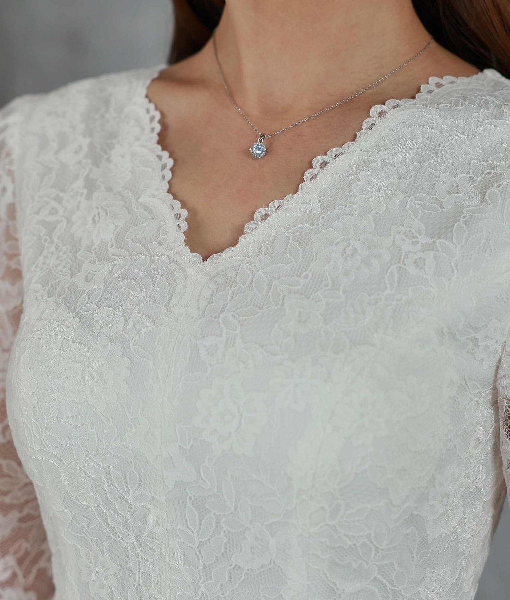 画像12: [ XS-Lサイズ / 2カラー][ERUKEI]ワンカラー・レース・サテン・Vネック・長袖・ベルスリーブ・ミディアムドレス・ワンピース[薗田杏奈着用][送料無料] (12)