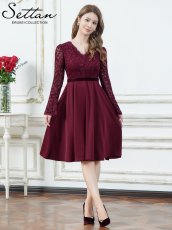 画像4: [ XS-Lサイズ / 2カラー][ERUKEI]ワンカラー・レース・サテン・Vネック・長袖・ベルスリーブ・ミディアムドレス・ワンピース[薗田杏奈着用][送料無料] (4)