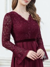 画像7: [ XS-Lサイズ / 2カラー][ERUKEI]ワンカラー・レース・サテン・Vネック・長袖・ベルスリーブ・ミディアムドレス・ワンピース[薗田杏奈着用][送料無料] (7)