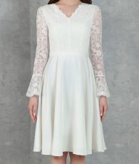 画像9: [ XS-Lサイズ / 2カラー][ERUKEI]ワンカラー・レース・サテン・Vネック・長袖・ベルスリーブ・ミディアムドレス・ワンピース[薗田杏奈着用][送料無料] (9)