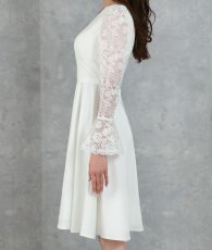 画像10: [ XS-Lサイズ / 2カラー][ERUKEI]ワンカラー・レース・サテン・Vネック・長袖・ベルスリーブ・ミディアムドレス・ワンピース[薗田杏奈着用][送料無料] (10)