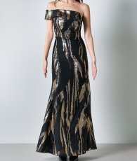 画像6: [ERUKEI]オフショルダー・ワンショルダー・ブラック×ゴールド・セクシー・エレガント・Aライン・ロングドレス[奈月セナ着用][送料無料] (6)