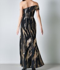 画像8: [ERUKEI]オフショルダー・ワンショルダー・ブラック×ゴールド・セクシー・エレガント・Aライン・ロングドレス[奈月セナ着用][送料無料] (8)