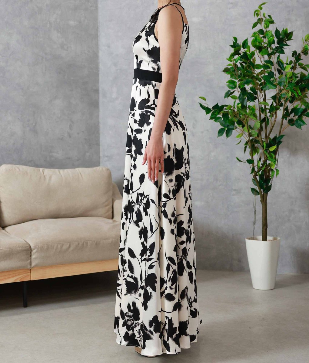 画像8: [ XS-Lサイズ / 1カラー][ERUKEI]モノトーン・リーフ柄・花柄・レースネック・Aライン・ノースリーブ・ロングドレス・ワンピース[薗田杏奈着用][送料無料] (8)