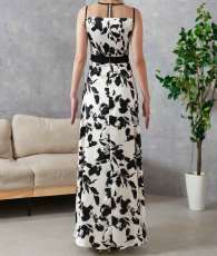 画像9: [ XS-Lサイズ / 1カラー][ERUKEI]モノトーン・リーフ柄・花柄・レースネック・Aライン・ノースリーブ・ロングドレス・ワンピース[薗田杏奈着用][送料無料] (9)