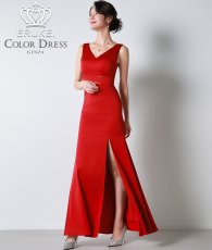 画像1: [ XS-Lサイズ / 1カラー][ERUKEI]ウエストカット・シンプル・Vネック・サイドスリット・マーメイド・ロングドレス《送料＆代引き手数料無料》 (1)