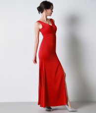 画像2: [ XS-Lサイズ / 1カラー][ERUKEI]ウエストカット・シンプル・Vネック・サイドスリット・マーメイド・ロングドレス《送料＆代引き手数料無料》 (2)