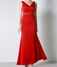 画像6: [ XS-Lサイズ / 1カラー][ERUKEI]ウエストカット・シンプル・Vネック・サイドスリット・マーメイド・ロングドレス《送料＆代引き手数料無料》 (6)