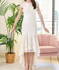 画像6: [ XS-Lサイズ / 1カラー][ERUKEI/SETTAN]ホワイト・総レース・フリル袖・フィッシュテール・マーメイド・半袖・ロングドレス・ワンピース[黒木麗奈着用][送料無料] (6)