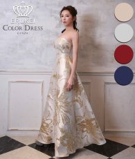 画像1: [ XS-Lサイズ / 4カラー][ERUKEI]ベア・ジャガード・ゴールド・シルバー・ネイビー・ジャガード・花柄・Aライン・スピンドル・ロングドレス[山崎みどり着用][送料無料]mygl (1)