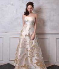 画像2: [ XS-Lサイズ / 4カラー][ERUKEI]ベア・ジャガード・ゴールド・シルバー・ネイビー・ジャガード・花柄・Aライン・スピンドル・ロングドレス[山崎みどり着用][送料無料]mygl (2)