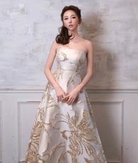 画像3: [ XS-Lサイズ / 4カラー][ERUKEI]ベア・ジャガード・ゴールド・シルバー・ネイビー・ジャガード・花柄・Aライン・スピンドル・ロングドレス[山崎みどり着用][送料無料]mygl (3)