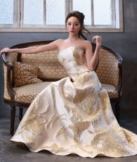 画像7: [ XS-Lサイズ / 4カラー][ERUKEI]ベア・ジャガード・ゴールド・シルバー・ネイビー・ジャガード・花柄・Aライン・スピンドル・ロングドレス[山崎みどり着用][送料無料]mygl (7)