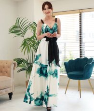 画像4: [ XS-Lサイズ / 1カラー][ERUKEI]プリント・切替・Vネック・リボンベルト・フレア・Aライン・ロングドレス[薗田杏奈着用][送料無料] (4)