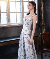画像5: [ XS-Lサイズ / 1カラー][ERUKEI]ホワイト×ブラック・大理石・Aライン・ノースリーブ・ロングドレス・ワンピース[山崎みどり着用]《送料＆代引き手数料無料》 mywhbk (5)