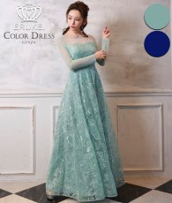 画像1: [ XS-Lサイズ / 2カラー ][ERUKEI]花柄・刺繍・チュール・スパンコール・長袖・ロングスリーブ・シアー・マキシ丈・Aライン・フレア・ロングドレス[山崎みどり着用][送料無料] mygr (1)