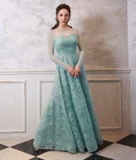 画像2: [ XS-Lサイズ / 2カラー ][ERUKEI]花柄・刺繍・チュール・スパンコール・長袖・ロングスリーブ・シアー・マキシ丈・Aライン・フレア・ロングドレス[山崎みどり着用][送料無料] mygr (2)