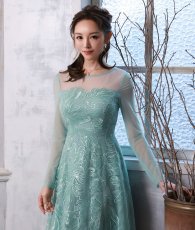 画像4: [ XS-Lサイズ / 2カラー ][ERUKEI]花柄・刺繍・チュール・スパンコール・長袖・ロングスリーブ・シアー・マキシ丈・Aライン・フレア・ロングドレス[山崎みどり着用][送料無料] mygr (4)