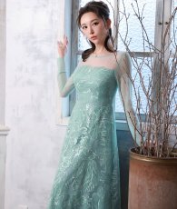 画像5: [ XS-Lサイズ / 2カラー ][ERUKEI]花柄・刺繍・チュール・スパンコール・長袖・ロングスリーブ・シアー・マキシ丈・Aライン・フレア・ロングドレス[山崎みどり着用][送料無料] mygr (5)