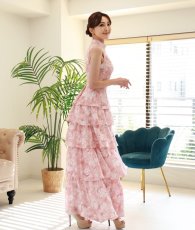 画像6: [ XS-Lサイズ / 1カラー][ERUKEI]ピンク・ブルー・ティアード・ハイネック・花柄・パール・Aライン・ノースリーブ・ロングドレス[薗田杏奈・黒木麗奈着用][送料無料] (6)