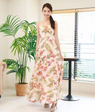 画像2: [ XS-Lサイズ / 1カラー][ERUKEI]ベア・ボタニカル・花柄・ベージュ・胸元カット・編み上げ・Aライン・ノースリーブ・ロングドレス[黒木麗奈着用][送料無料] (2)