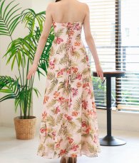 画像8: [ XS-Lサイズ / 1カラー][ERUKEI]ベア・ボタニカル・花柄・ベージュ・胸元カット・編み上げ・Aライン・ノースリーブ・ロングドレス[黒木麗奈着用][送料無料] (8)