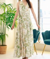 画像6: [ XS-Lサイズ / 1カラー][ERUKEI]花柄・ホルターネック・シフォン・ウエストマーク・ノースリーブ・Aライン・ロングドレス[黒木麗奈着用][送料無料] (6)