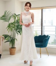画像2: [ XS-Lサイズ / 1カラー][ERUKEI]ホワイト・総レース・ハイネック・ノースリーブ・マーメイド・ロングドレス[薗田杏奈着用][送料無料] (2)