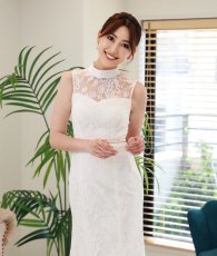 画像4: [ XS-Lサイズ / 1カラー][ERUKEI]ホワイト・総レース・ハイネック・ノースリーブ・マーメイド・ロングドレス[薗田杏奈着用][送料無料] (4)