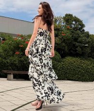 画像6: [ XS-Lサイズ / 1カラー][ERUKEI]モノトーン・花柄・ベア・ティアード・ベア・ハイウエスト・ロングドレス・ワンピース[薗田杏奈着用][送料無料] (6)
