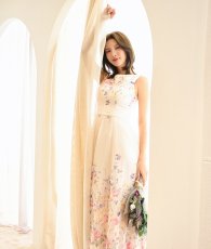 画像10: [ XS-Lサイズ / 1カラー][ERUKEI]フラワープリント・ボートネック・ノースリーブ・ウエストタック・花柄・フレア・Aライン・ミディアムドレス[奈月セナ着用][送料無料] (10)