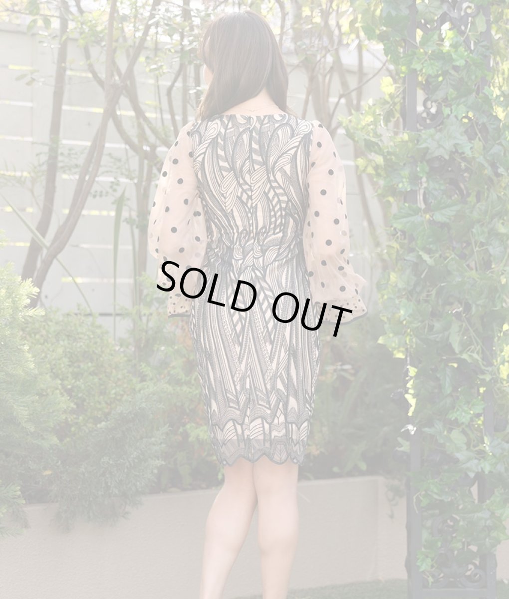 画像3: [ERUKEI]ブラック×ベージュ・ドット・レース・シースルー・ロングスリーブ・タイト・ミニドレス・ワンピース[山崎みどり着用]《送料＆代引き手数料無料》 (3)