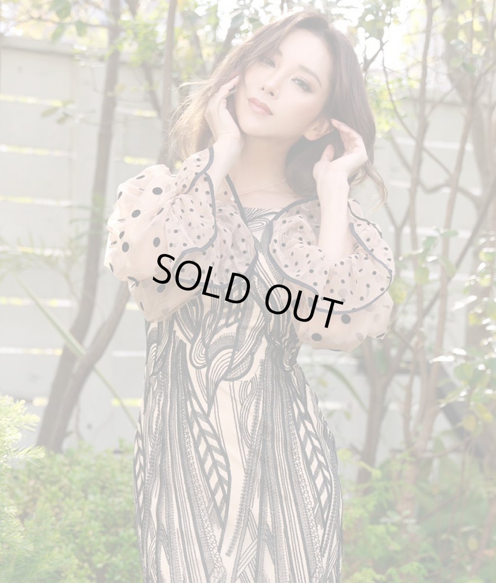 画像4: [ERUKEI]ブラック×ベージュ・ドット・レース・シースルー・ロングスリーブ・タイト・ミニドレス・ワンピース[山崎みどり着用]《送料＆代引き手数料無料》 (4)