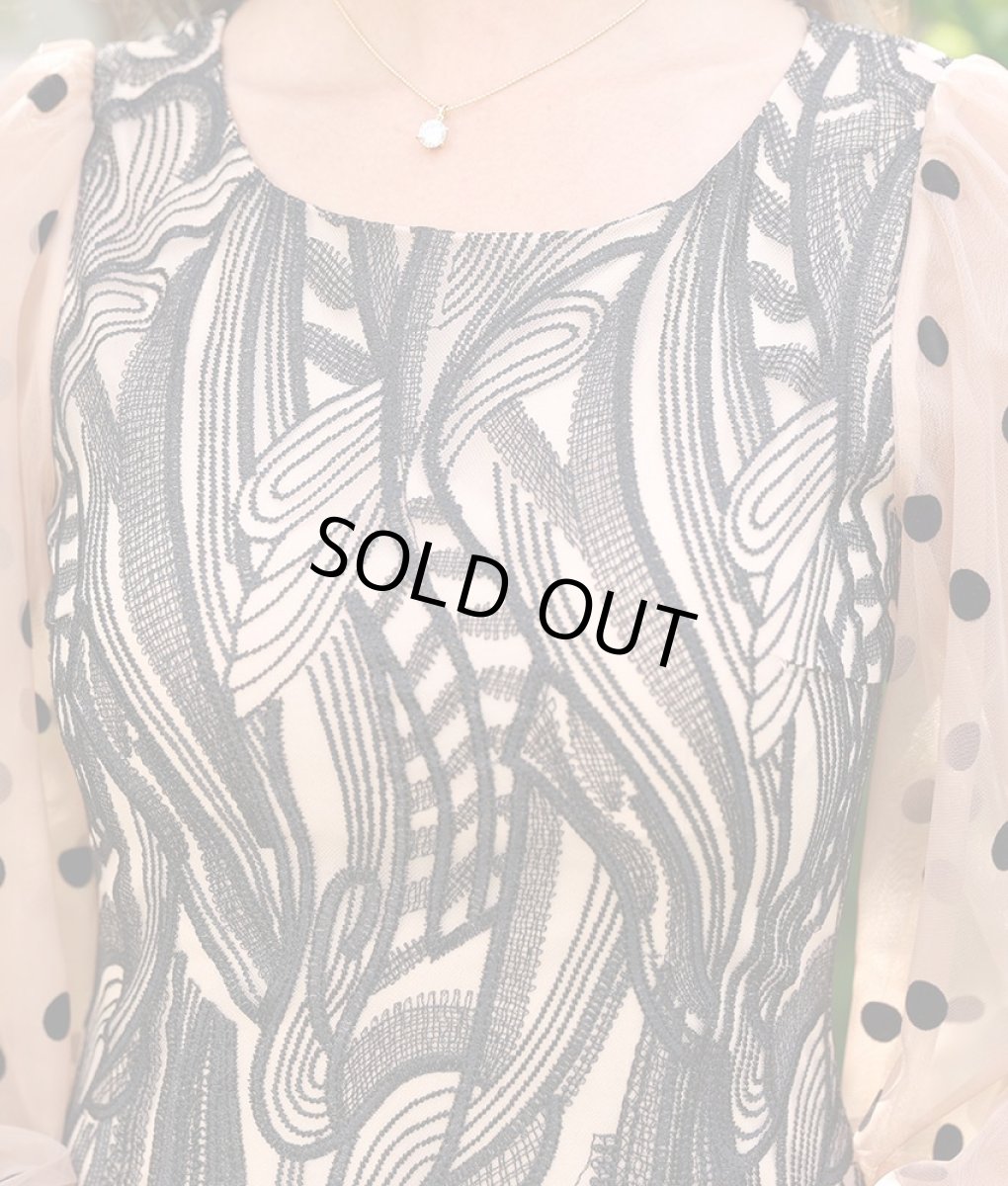 画像9: [ERUKEI]ブラック×ベージュ・ドット・レース・シースルー・ロングスリーブ・タイト・ミニドレス・ワンピース[山崎みどり着用]《送料＆代引き手数料無料》 (9)