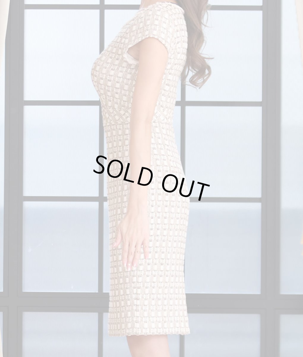 画像7: [ERUKEI Settan]ベージュ・ツイード・フレンチスリーブ・ポイントフリンジ・切り替え・タイト・ミニドレス・ワンピース[山崎みどり着用]《送料＆代引き手数料無料》my (7)