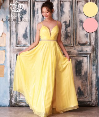 バイカラー・ハイウエスト・シフォン・Aライン・ロングドレス/ERUKEI