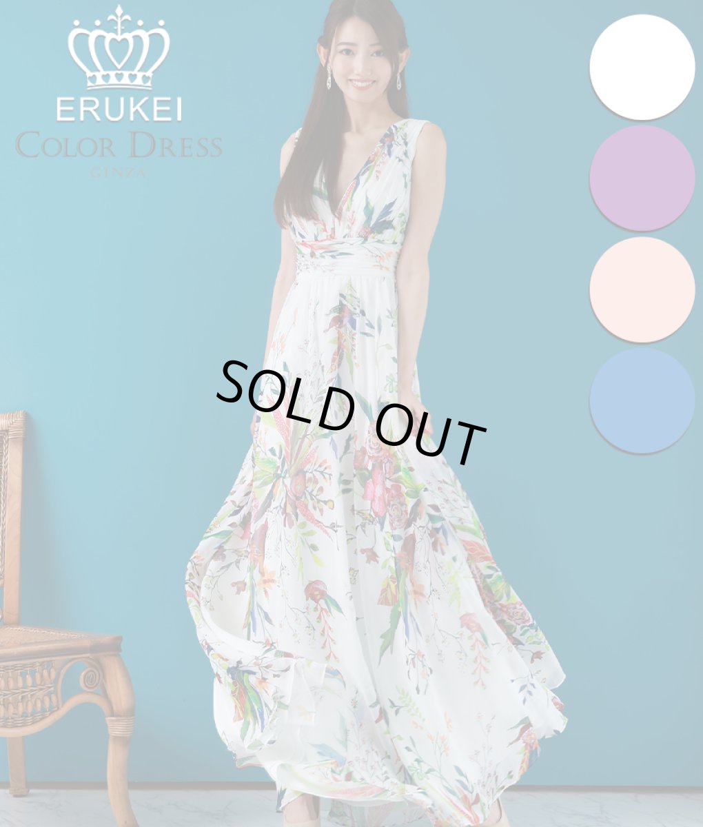 画像1: [ERUKEI SETTAN]シフォン・花柄・フラワープリント・Aライン・Vネック・ノースリーブ・ロングドレス[黒木麗奈着用]《送料＆代引き手数料無料》 (1)