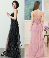画像4: [ERUKEI SETTAN]ブラック×ホワイト・チュールレース・ベアトップ・ビスチェ・ハート・スリット・マーメイド・ロングドレス[奈月セナ着用][送料無料] (4)