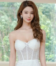 画像5: [ERUKEI SETTAN]ブラック×ホワイト・チュールレース・ベアトップ・ビスチェ・ハート・スリット・マーメイド・ロングドレス[奈月セナ着用][送料無料] (5)