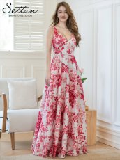 画像2: [ERUKEI SETTAN]パープル・レッド・フラワープリント・Vネック・Aライン・ロングドレス[黒木麗奈着用][送料無料] (2)