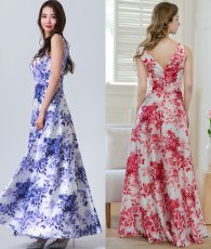 画像5: [ERUKEI SETTAN]パープル・レッド・フラワープリント・Vネック・Aライン・ロングドレス[黒木麗奈着用][送料無料] (5)