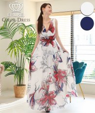 画像1: [ XS-Lサイズ / 1カラー][ERUKEI]シフォン・花柄・フラワープリント・Aライン・Vネック・ノースリーブ・ロングドレス[黒木麗奈着用][送料無料] (1)