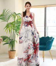 画像3: [ XS-Lサイズ / 1カラー][ERUKEI]シフォン・花柄・フラワープリント・Aライン・Vネック・ノースリーブ・ロングドレス[黒木麗奈着用][送料無料] (3)